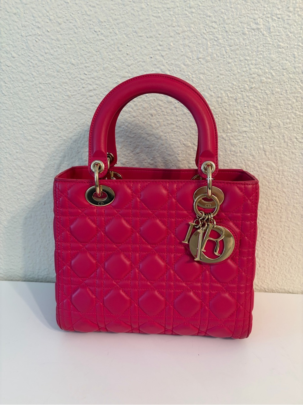 Dior Fuchsia Quilted Lady Dior Mini Top-Handle Bag